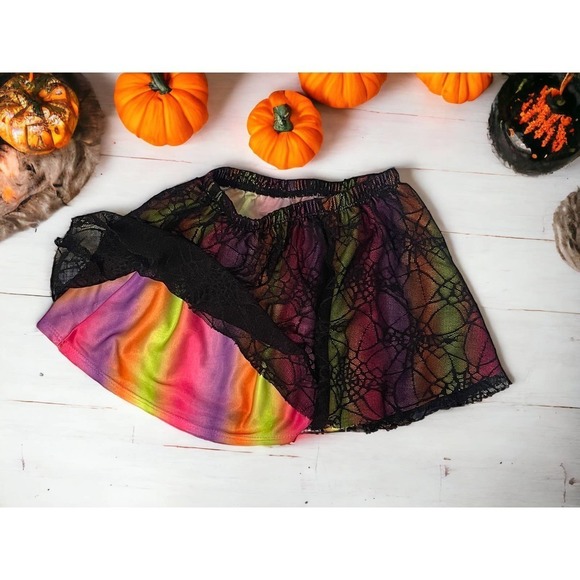 SPIDERWEB HALLOWEEN SKIRT|SIZE 4T|BLACK W TIE‎ DYE STRIPED UNDERSKIRT - Picture 2 of 5
